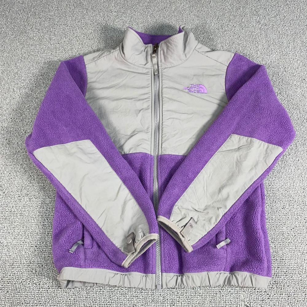The North Face Denali Fleece Jacket Girls Medium 10/12 Purple Grey Full Zip Coat